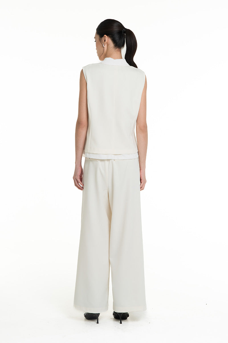 Vest With Openwork Knitted Insert In Ivory