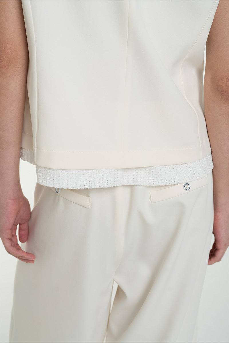 Vest With Openwork Knitted Insert In Ivory