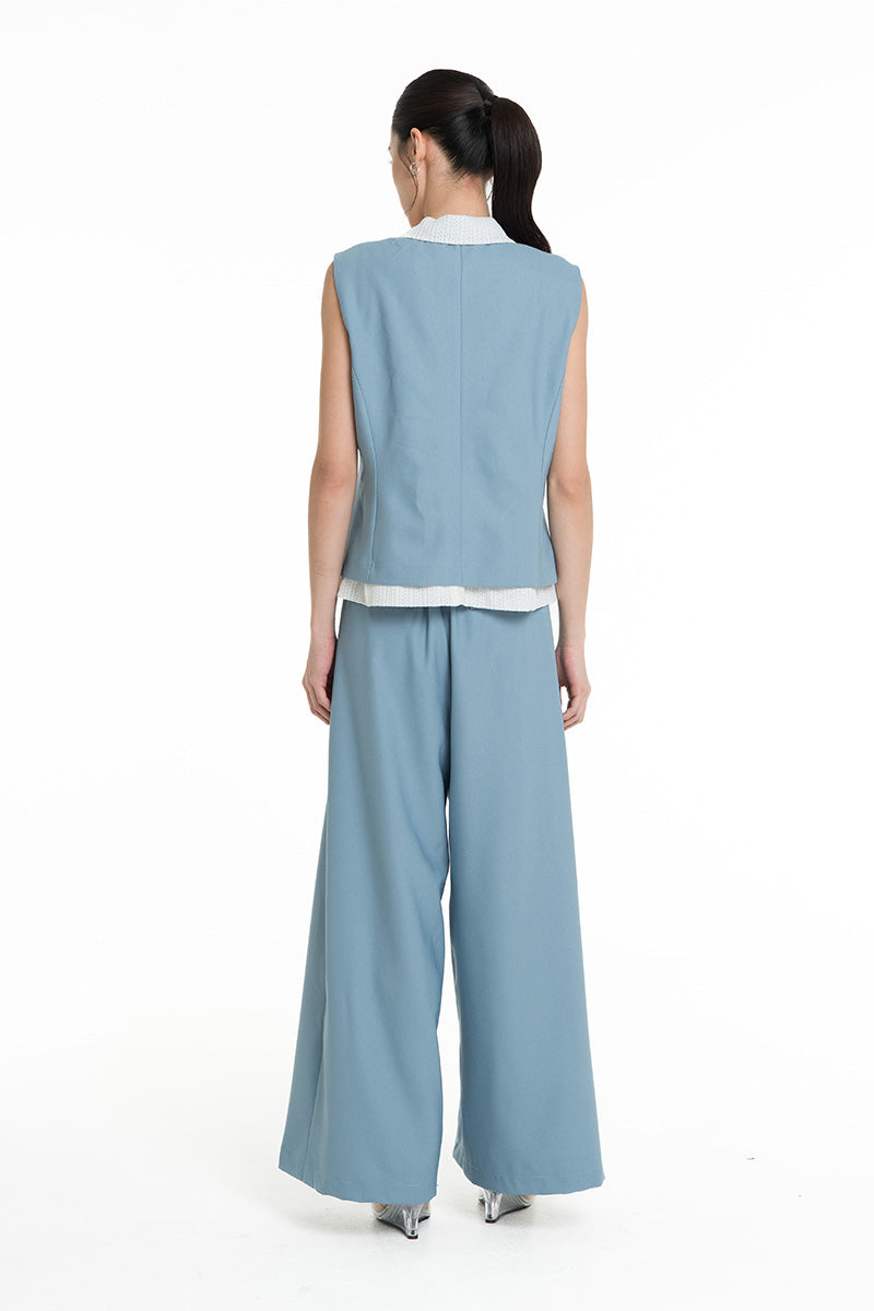 Vest With Openwork Knitted Insert In Sky Blue