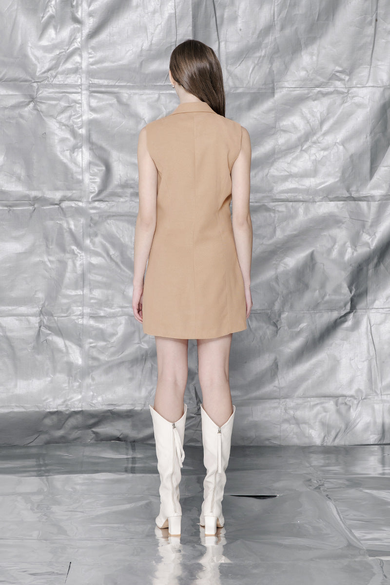 Zipper Collar Dress In Camel