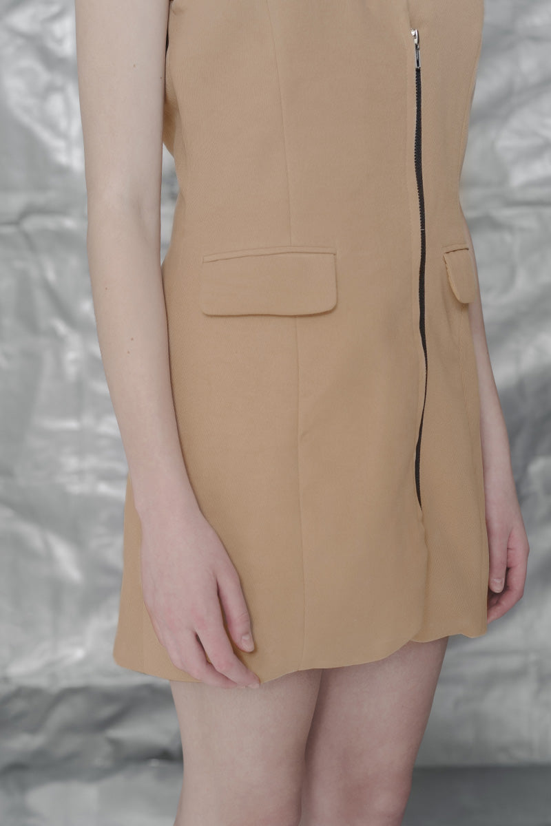 Zipper Collar Dress In Camel