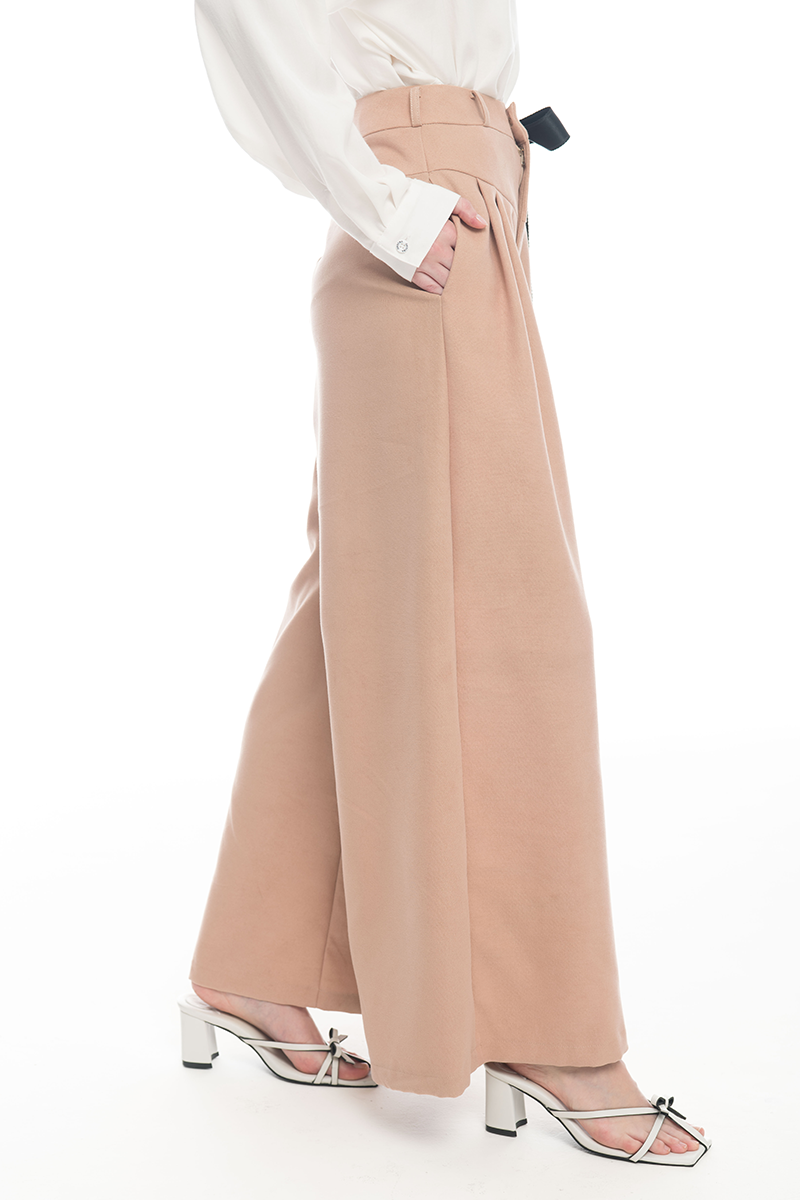 Bow Sash Wide Leg Pants In Camel