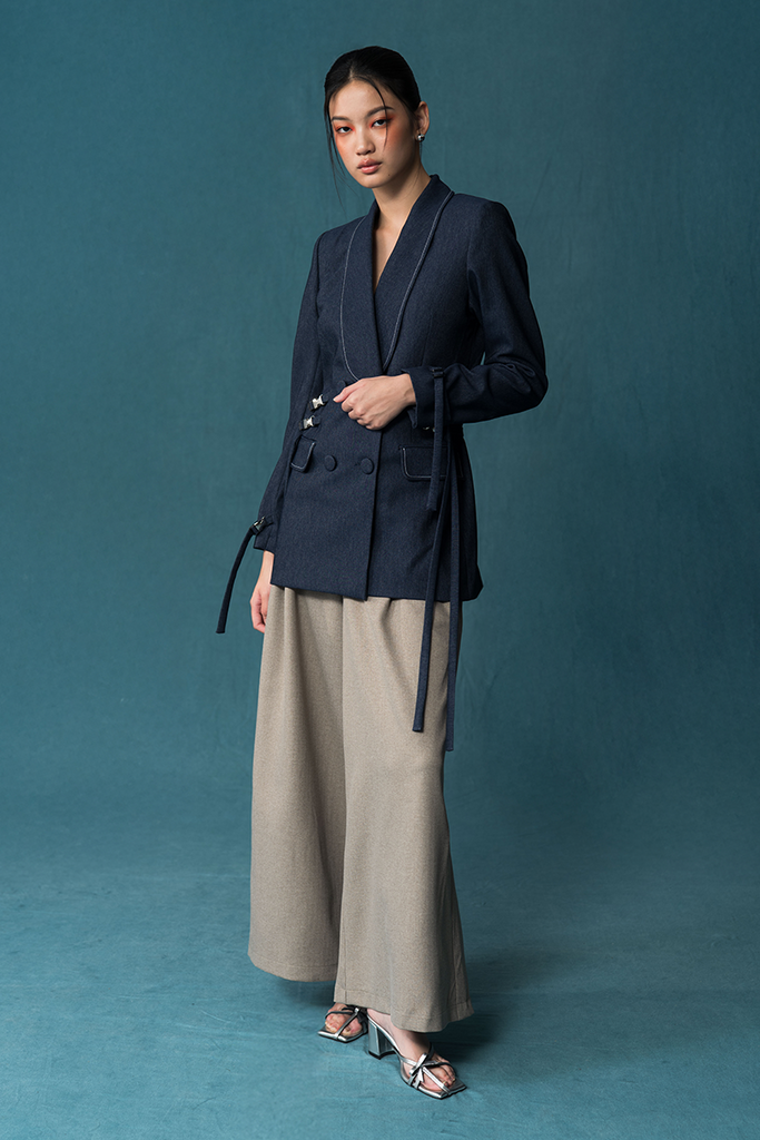 Buckle 15 Long Fitted Blazer In Denim Blue