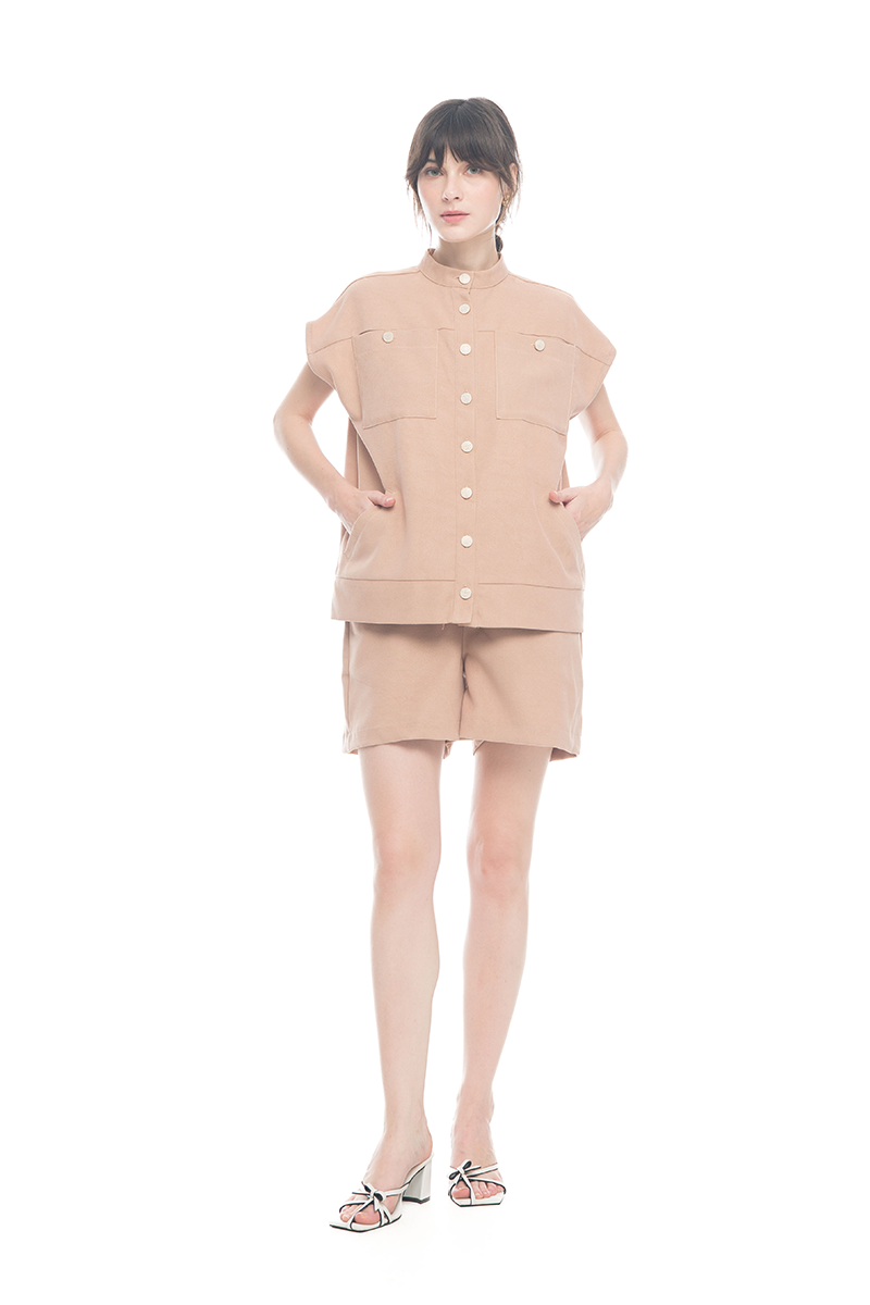Cap-Sleeved Utility Top In Camel