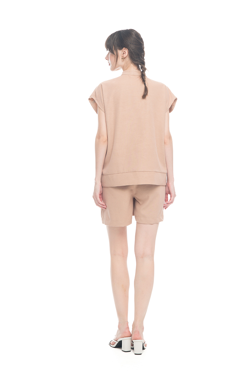 Cap-Sleeved Utility Top In Camel