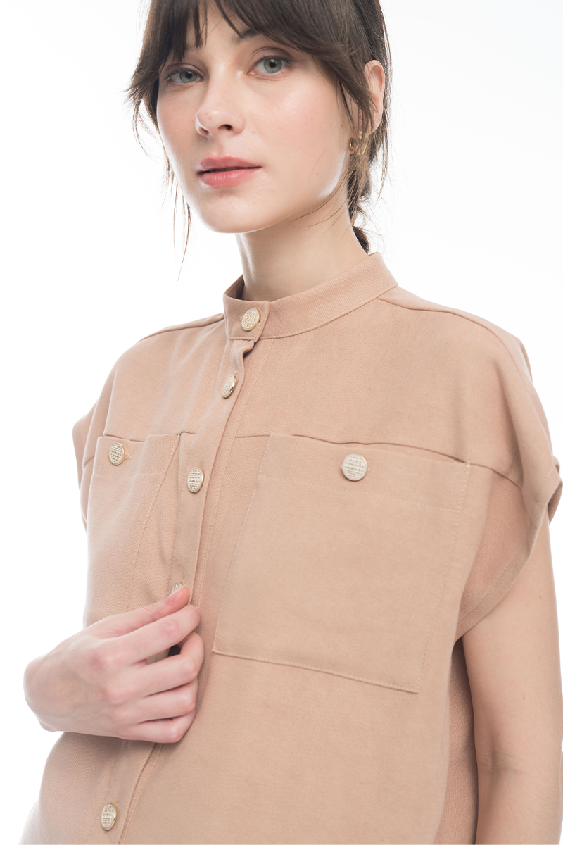 Cap-Sleeved Utility Top In Camel