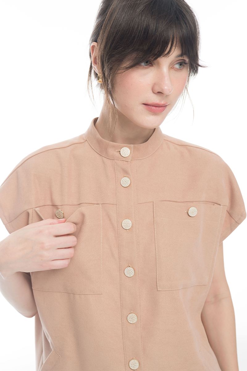 Cap-Sleeved Utility Top In Camel
