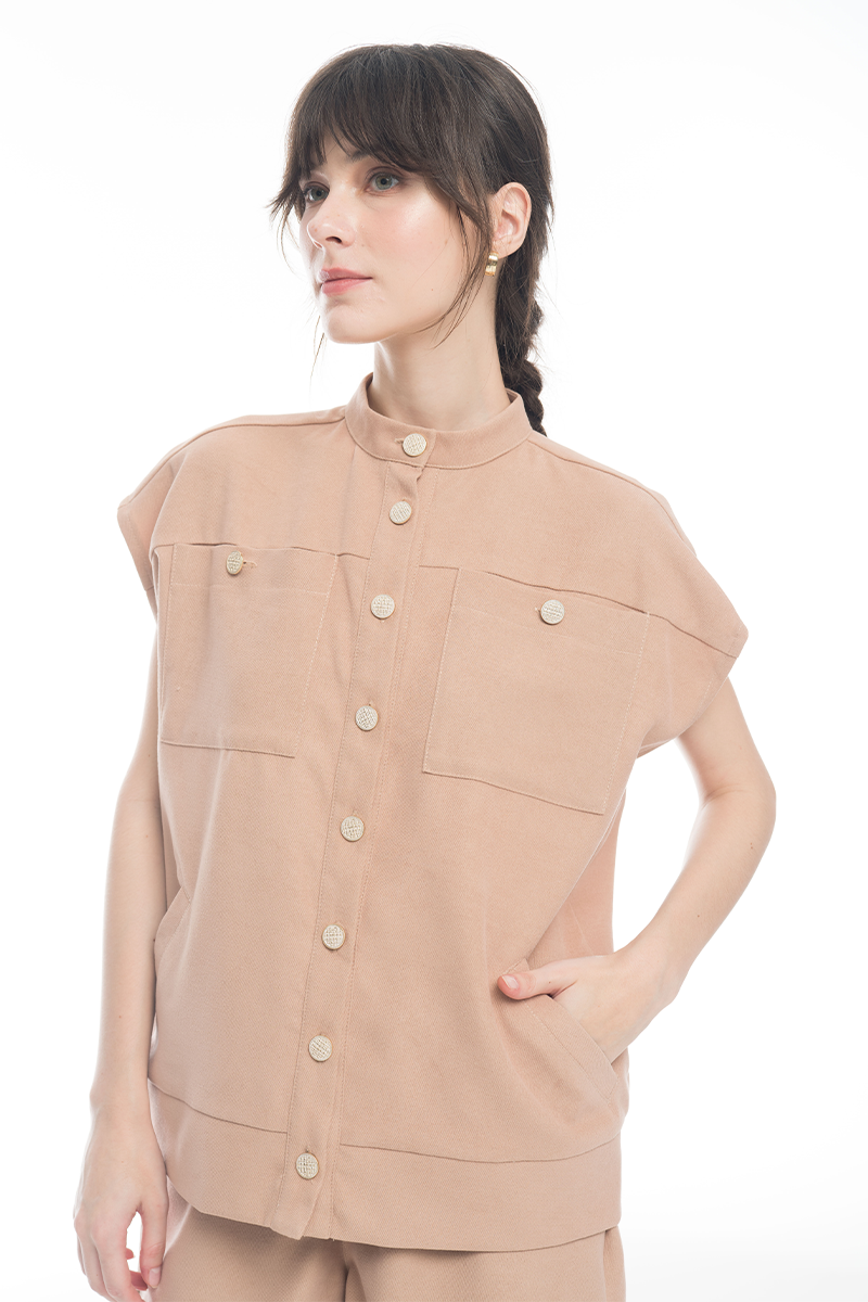 Cap-Sleeved Utility Top In Camel