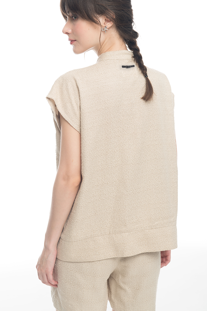 Cap-Sleeved Utility Tweed Top In Cream
