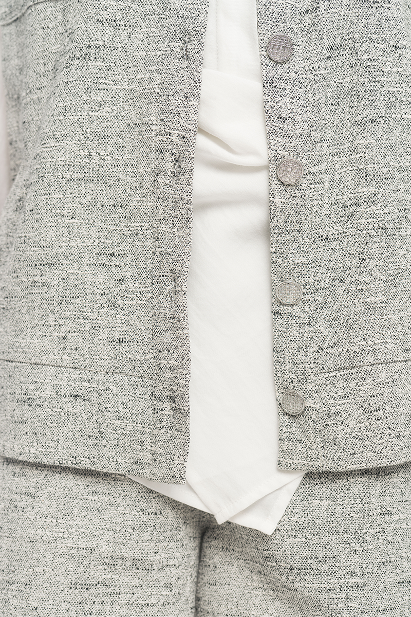 Cap-Sleeved Utility Tweed Top In Soft Grey