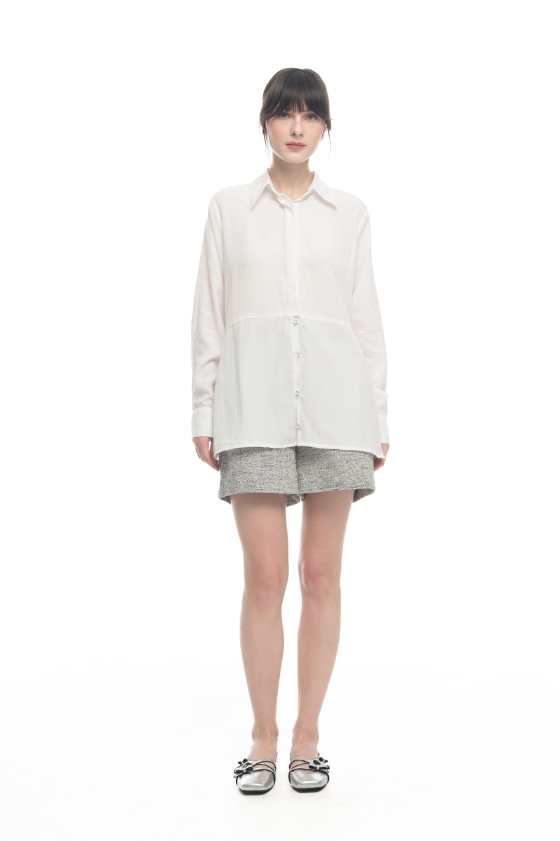 Cross-Button Shirt In White