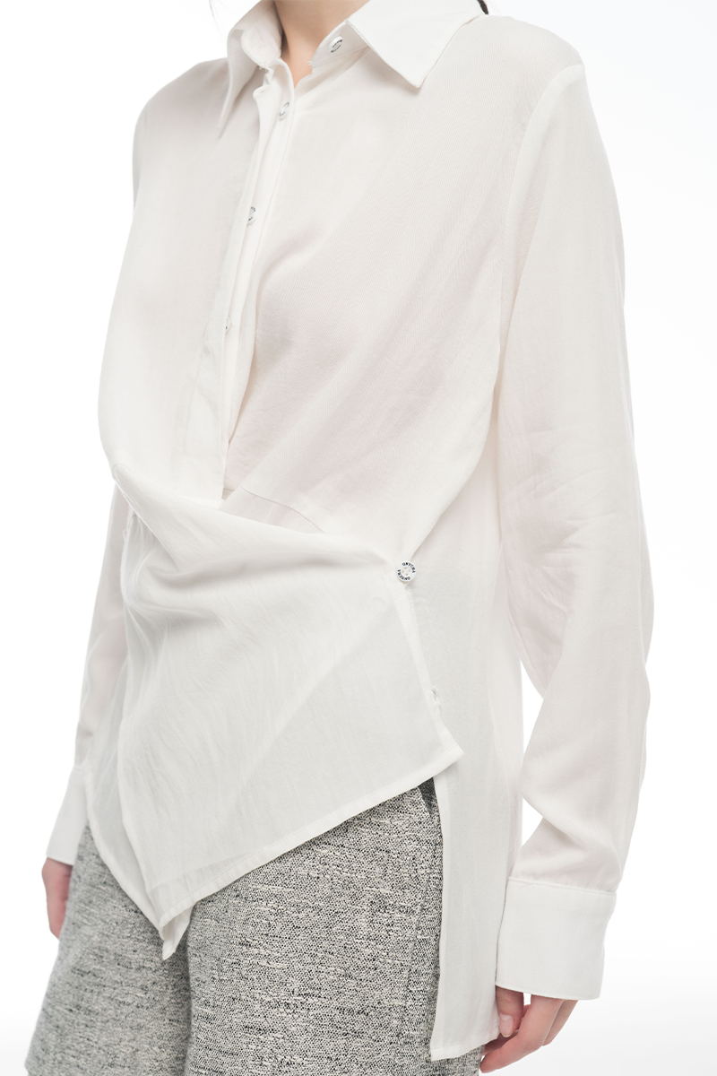 Cross-Button Shirt In White