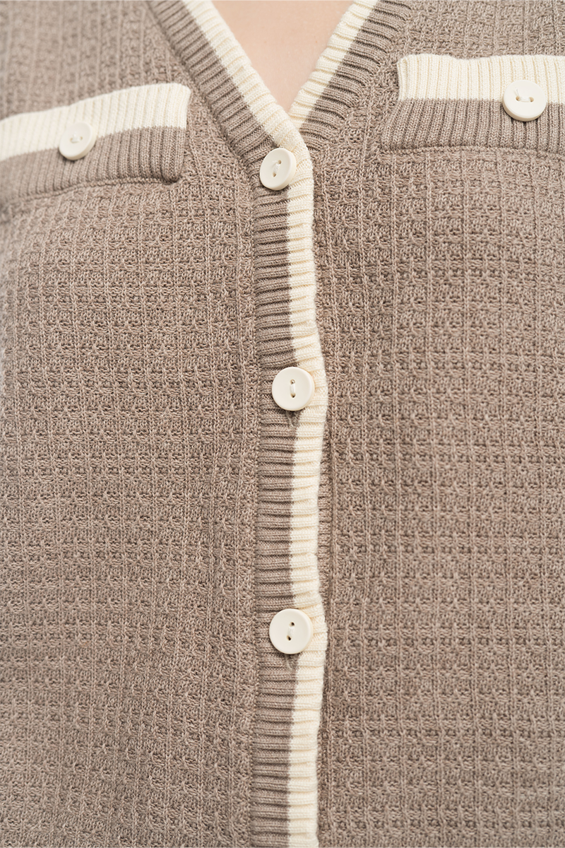 Knitted Top With Contrast Piping In Latte Brown