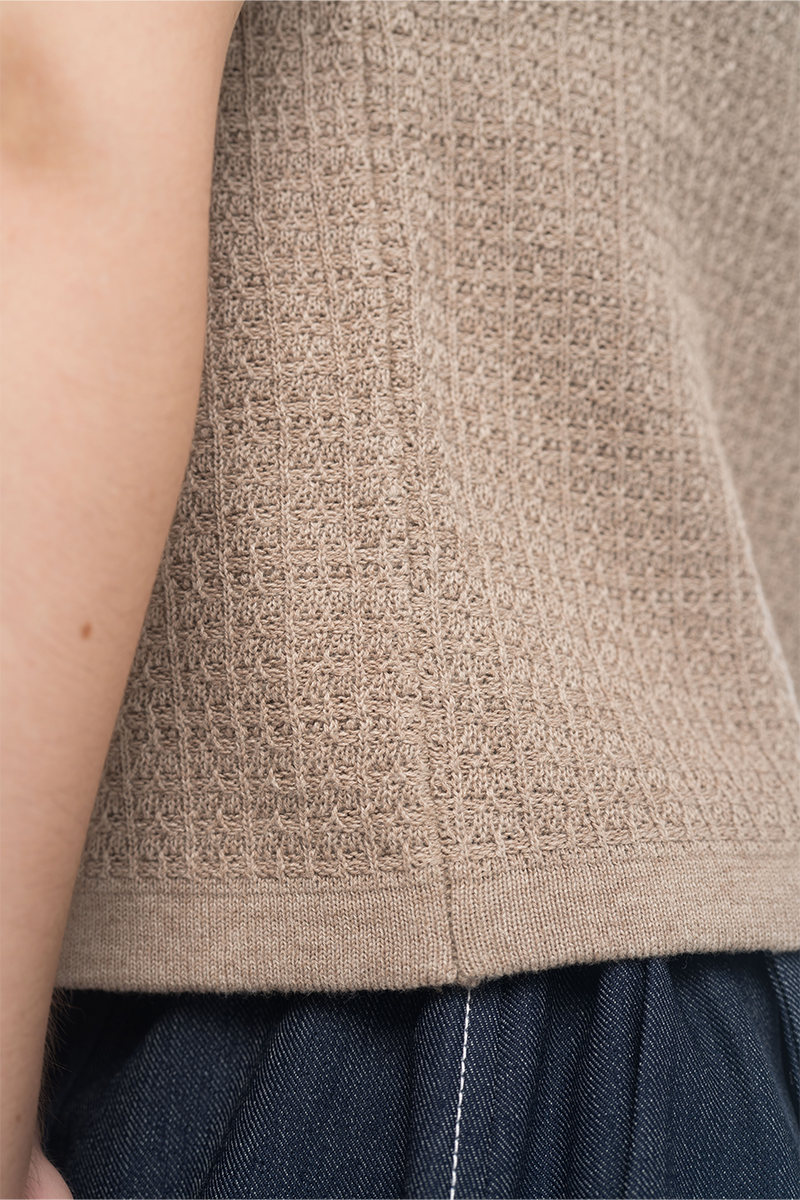 Knitted Top With Contrast Piping In Latte Brown