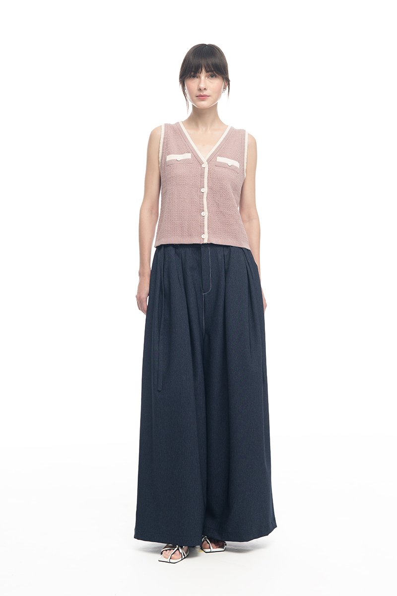 Knitted Top With Contrast Piping In Mauve Pink