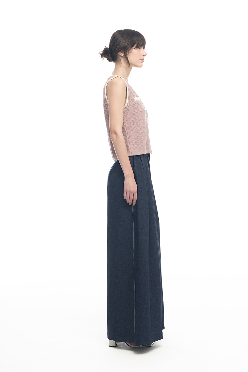 Knitted Top With Contrast Piping In Mauve Pink