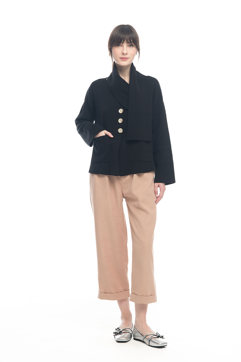 Knitted Top With Detachable Shawl In Black