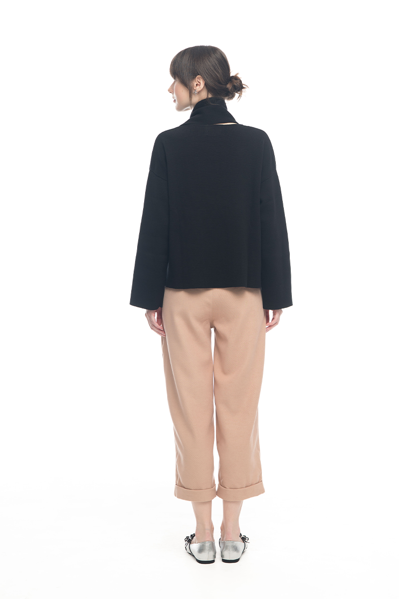 Knitted Top With Detachable Shawl In Black