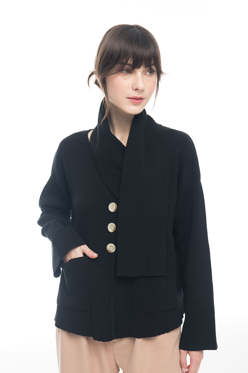 Knitted Top With Detachable Shawl In Black