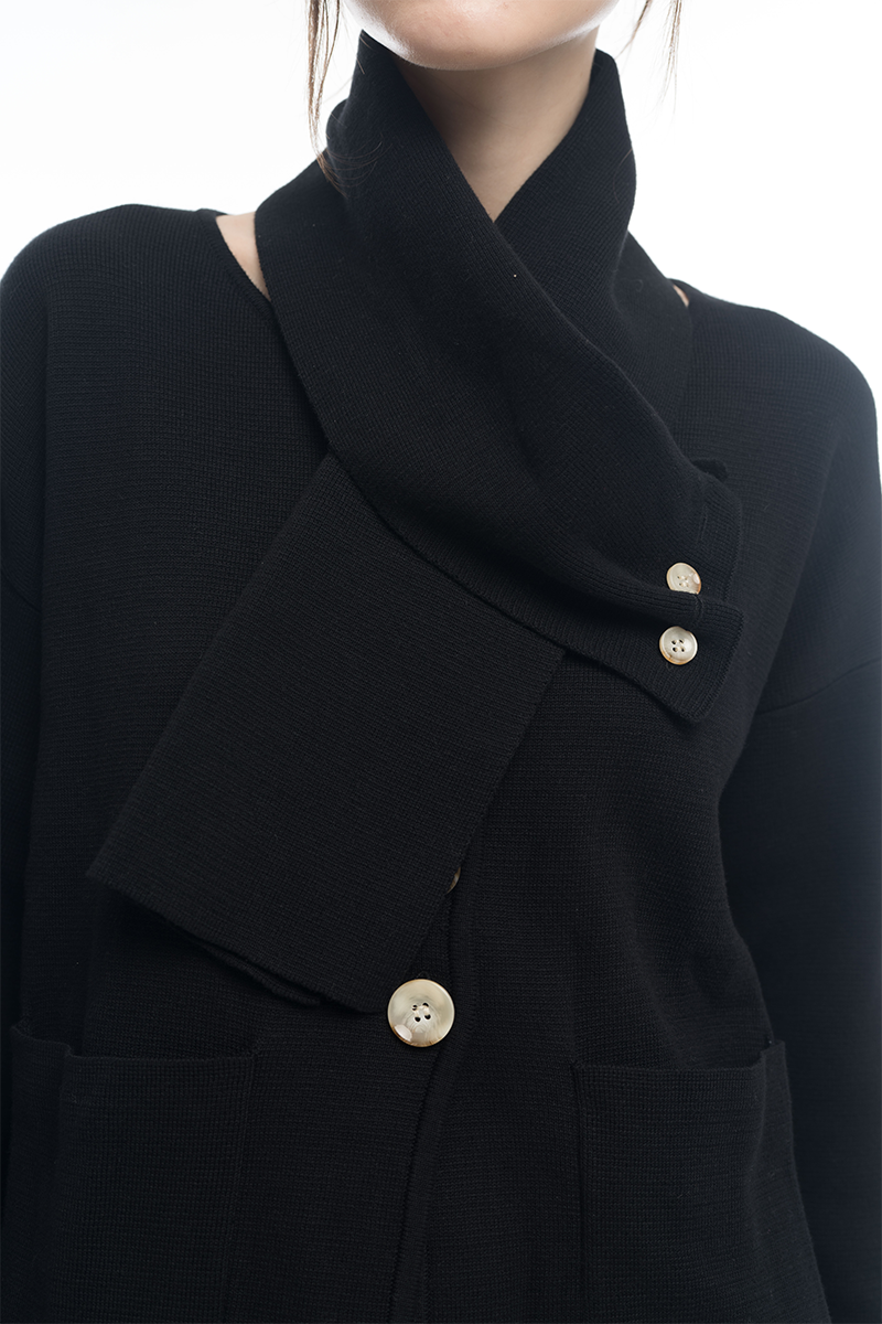 Knitted Top With Detachable Shawl In Black