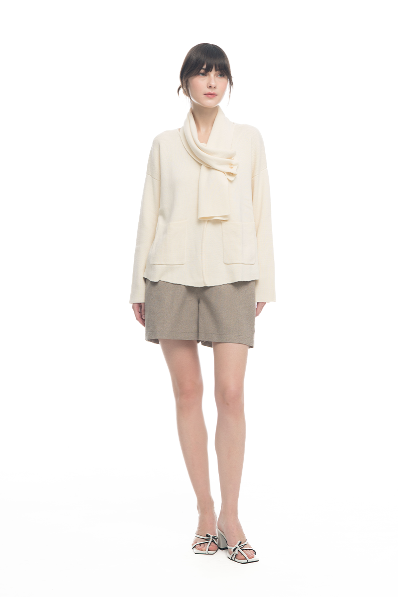Knitted Top With Detachable Shawl In Ivory