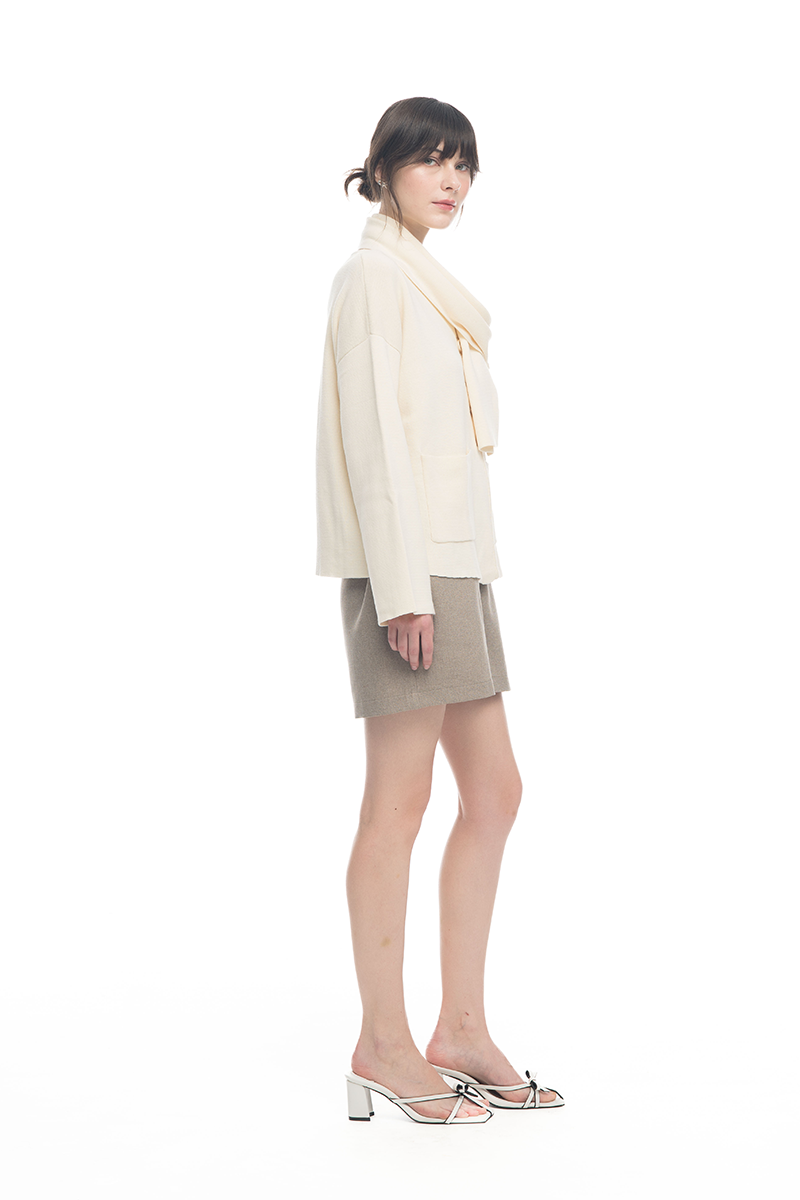 Knitted Top With Detachable Shawl In Ivory