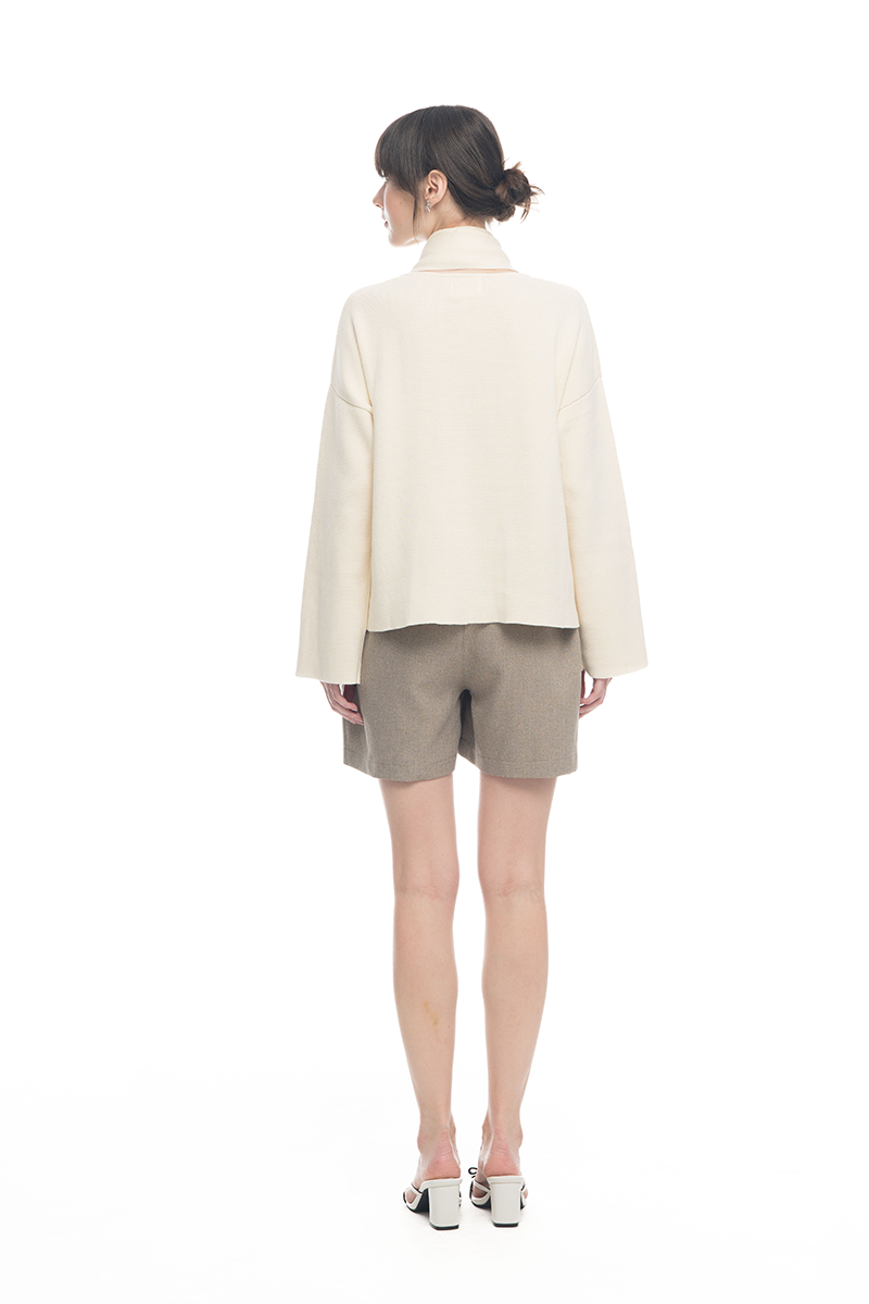 Knitted Top With Detachable Shawl In Ivory