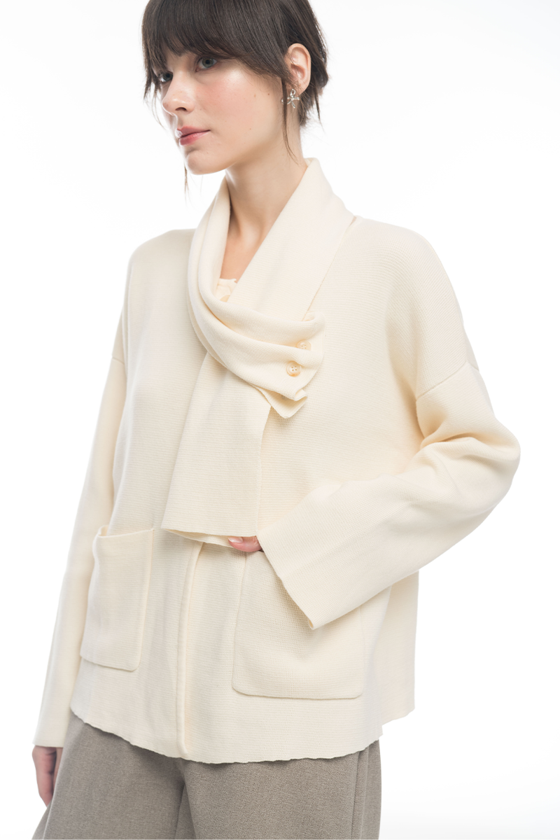 Knitted Top With Detachable Shawl In Ivory