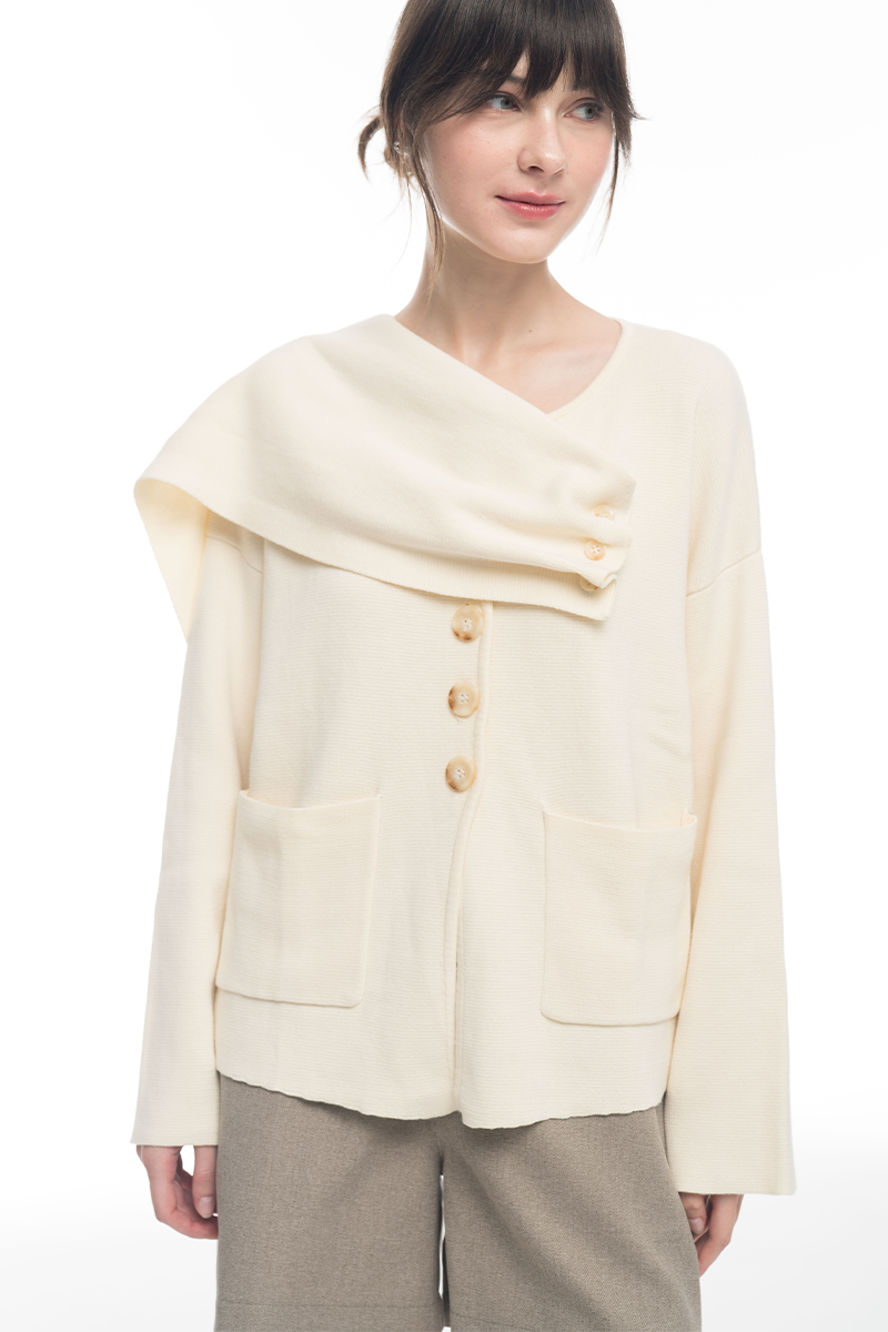 Knitted Top With Detachable Shawl In Ivory