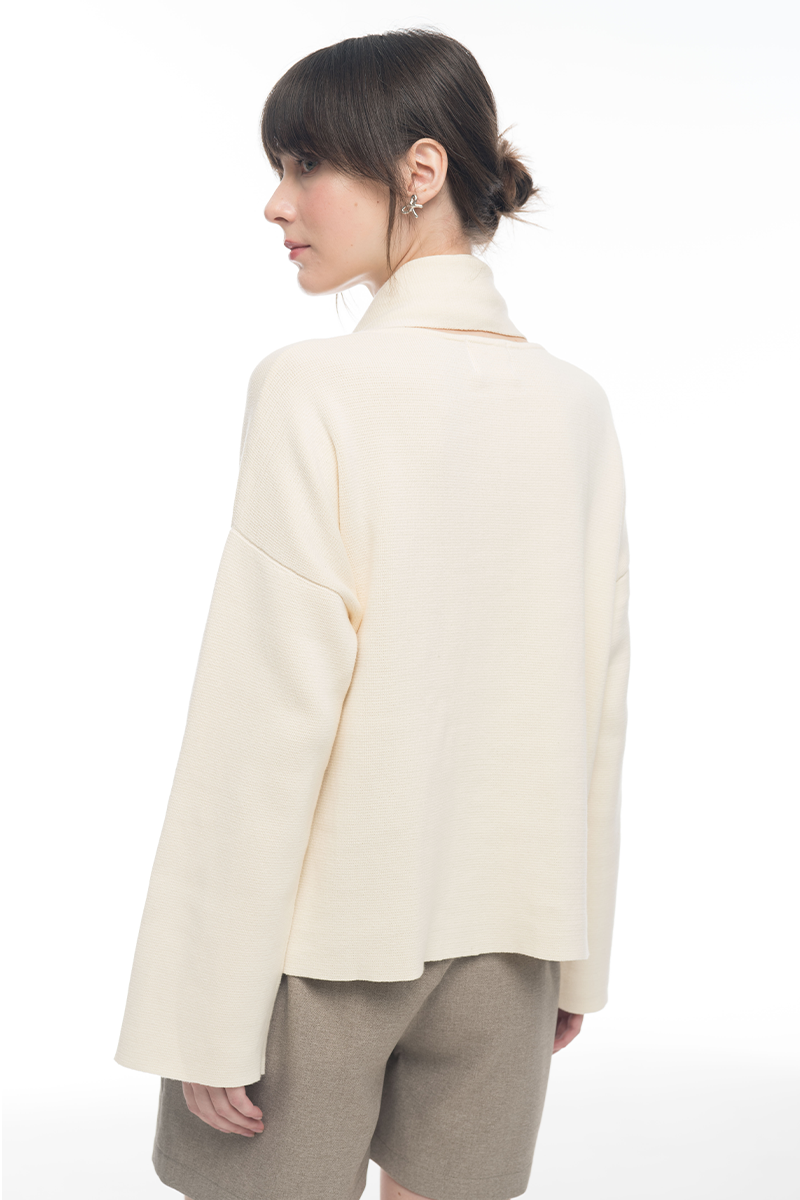 Knitted Top With Detachable Shawl In Ivory