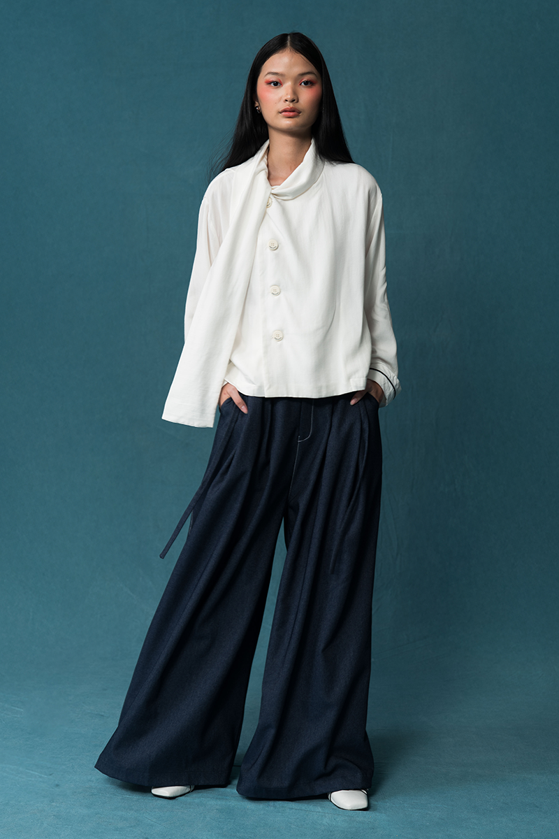 Scarf-Neck Blouse In White