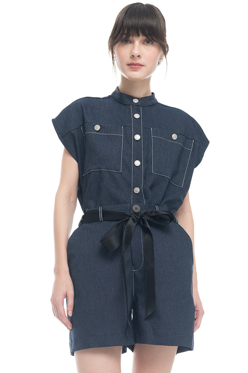 Bow Belt Shorts In Denim Blue