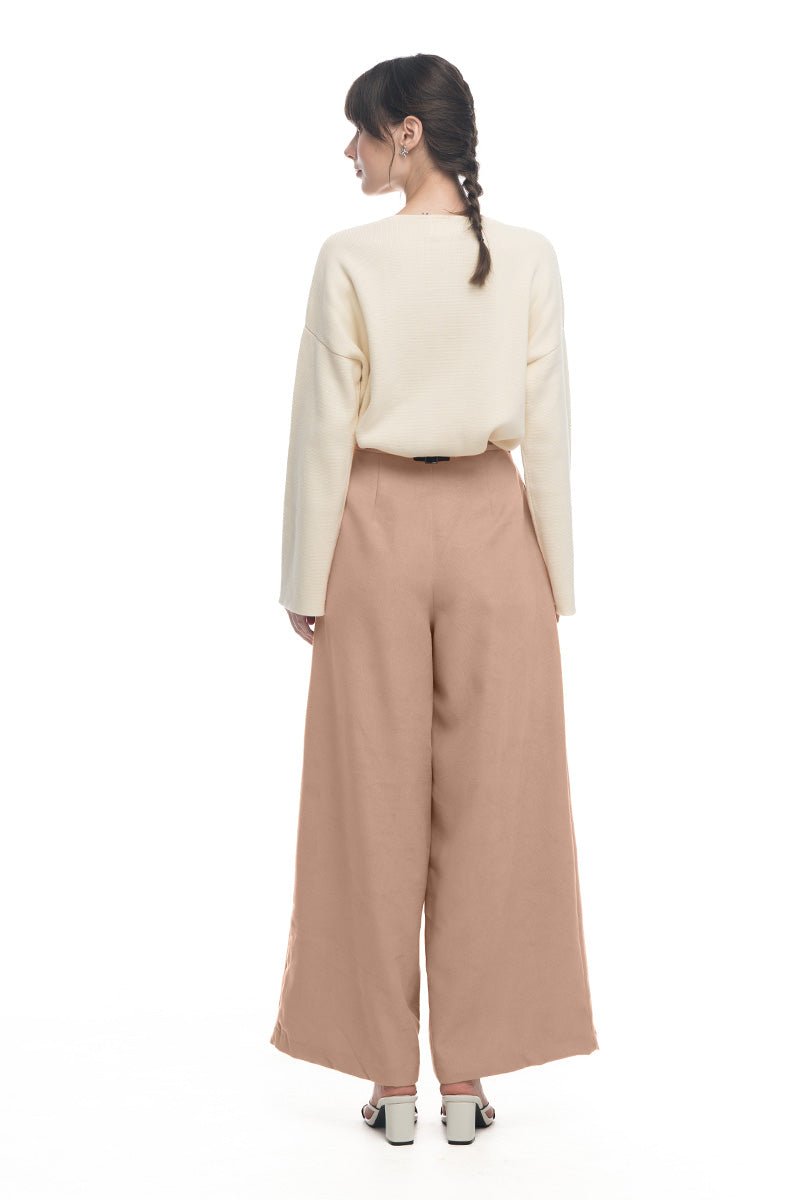 Bow Belt Wide Leg Pants In Camel