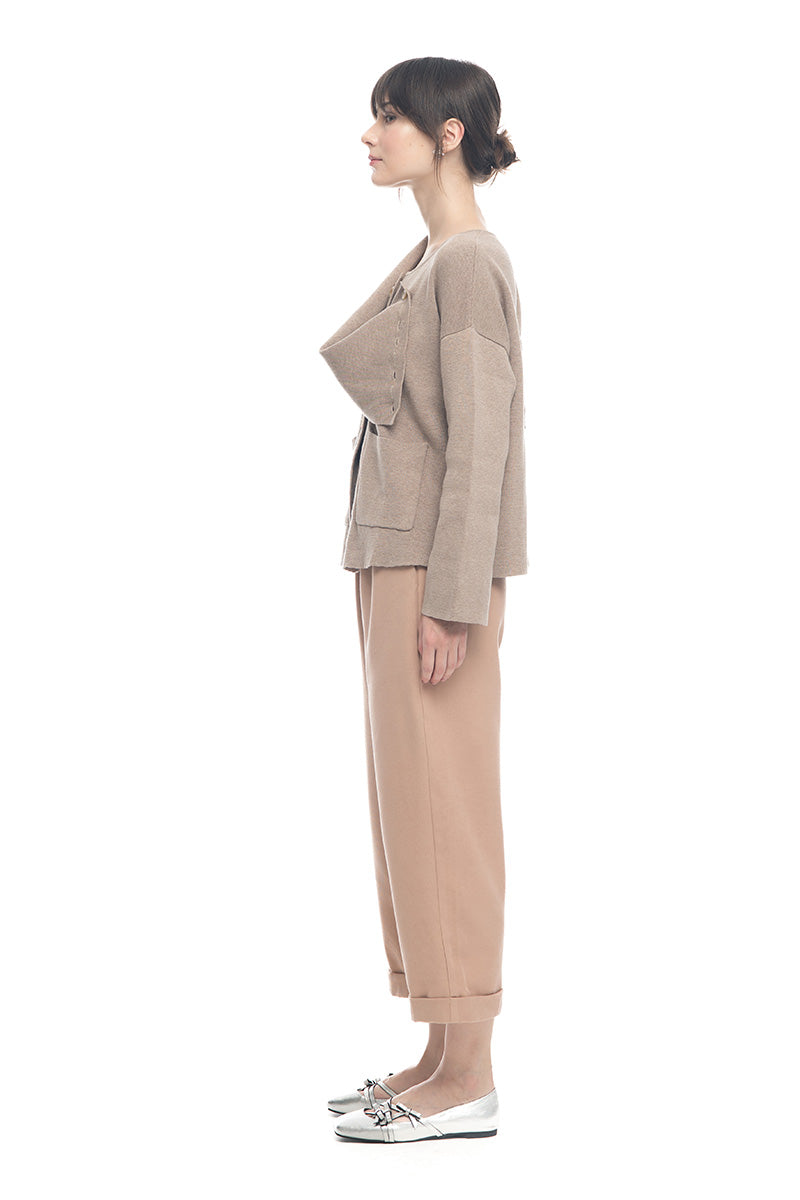 Knitted Top With Detachable Shawl In Latte Brown