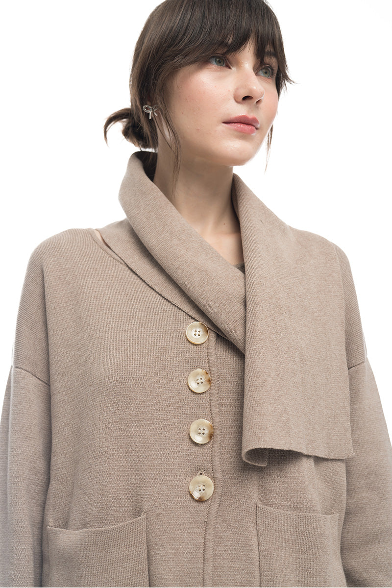 Knitted Top With Detachable Shawl In Latte Brown