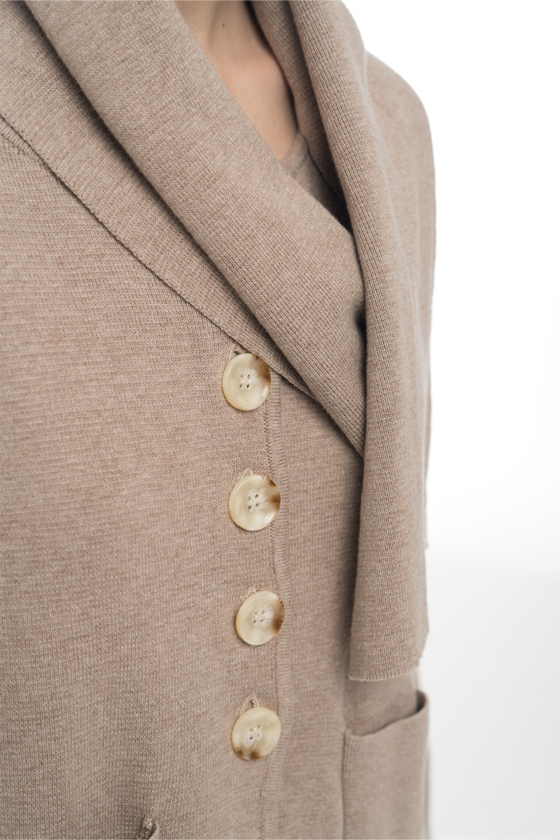 Knitted Top With Detachable Shawl In Latte Brown