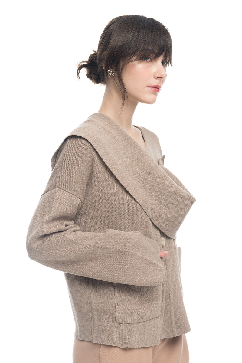 Knitted Top With Detachable Shawl In Latte Brown