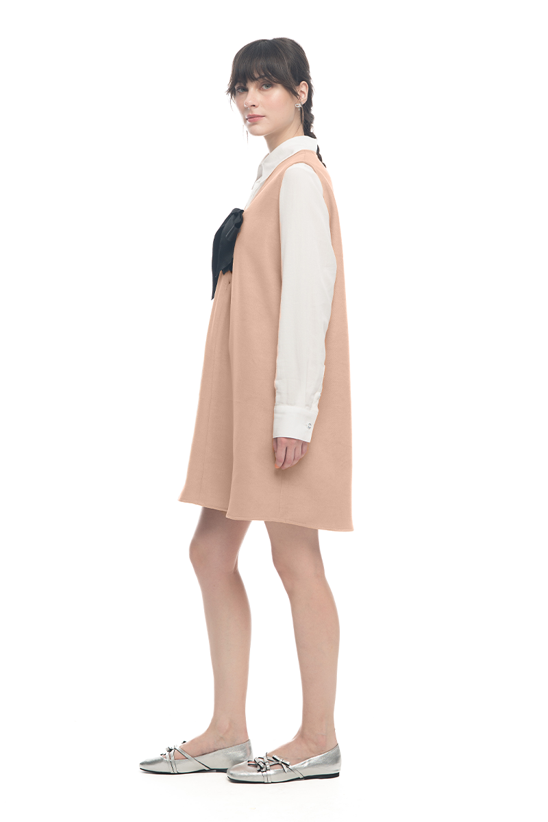 Lace-Up Ribbon Dress In Camel