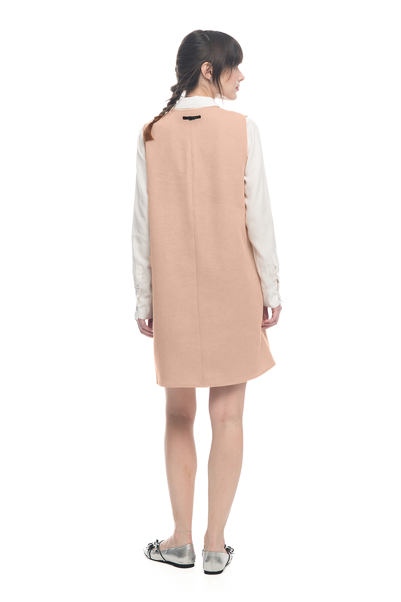 Lace-Up Ribbon Dress In Camel