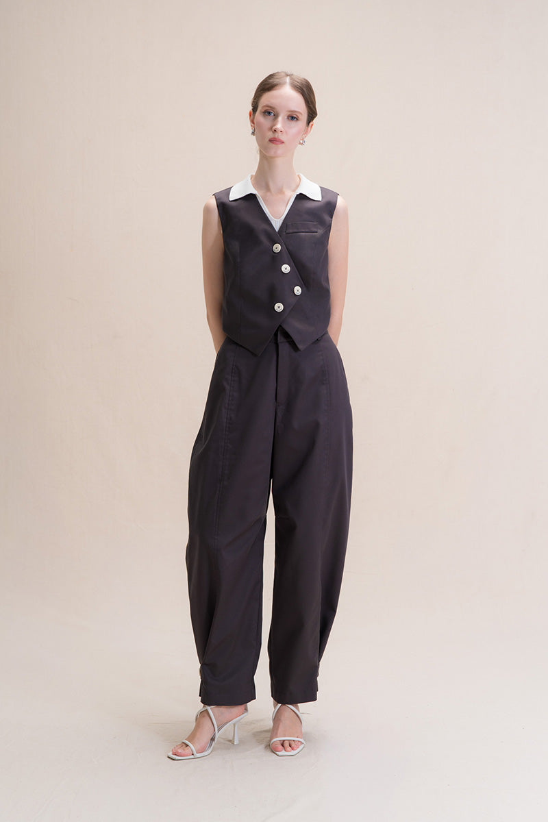 Asymmetric Buttoned Vest In Graphite