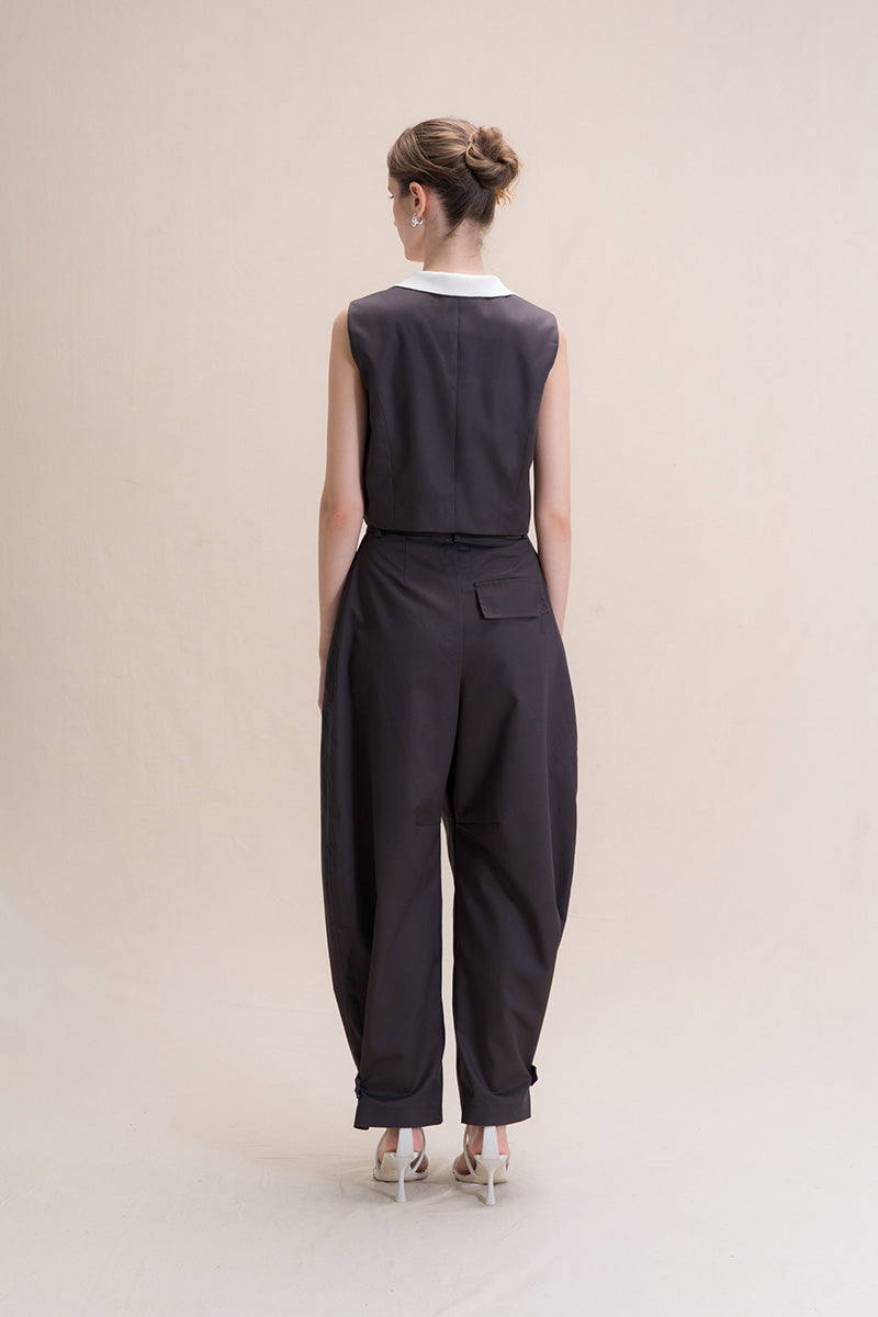 Asymmetric Buttoned Vest In Graphite