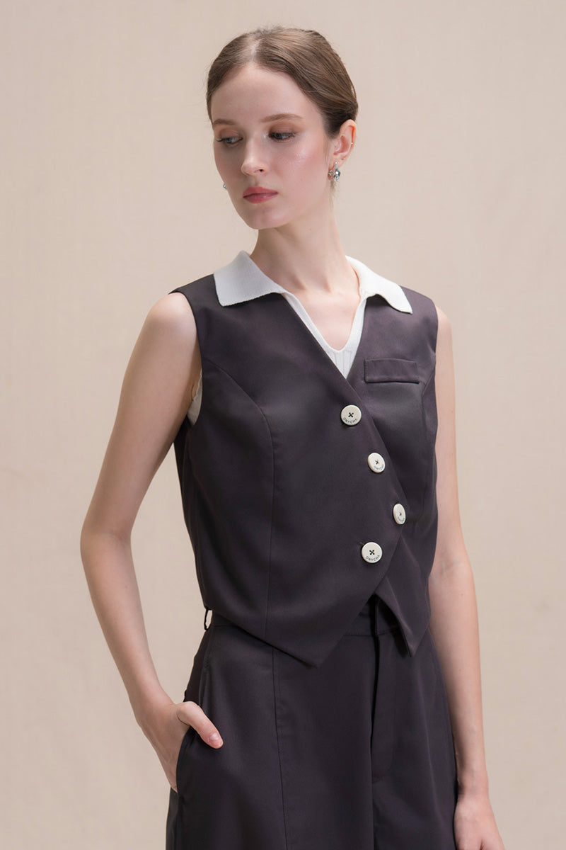Asymmetric Buttoned Vest In Graphite