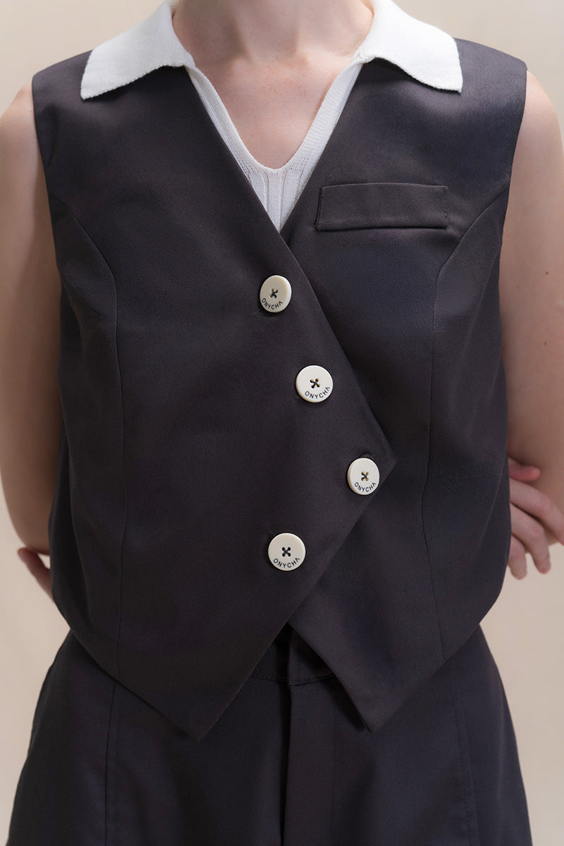 Asymmetric Buttoned Vest In Graphite