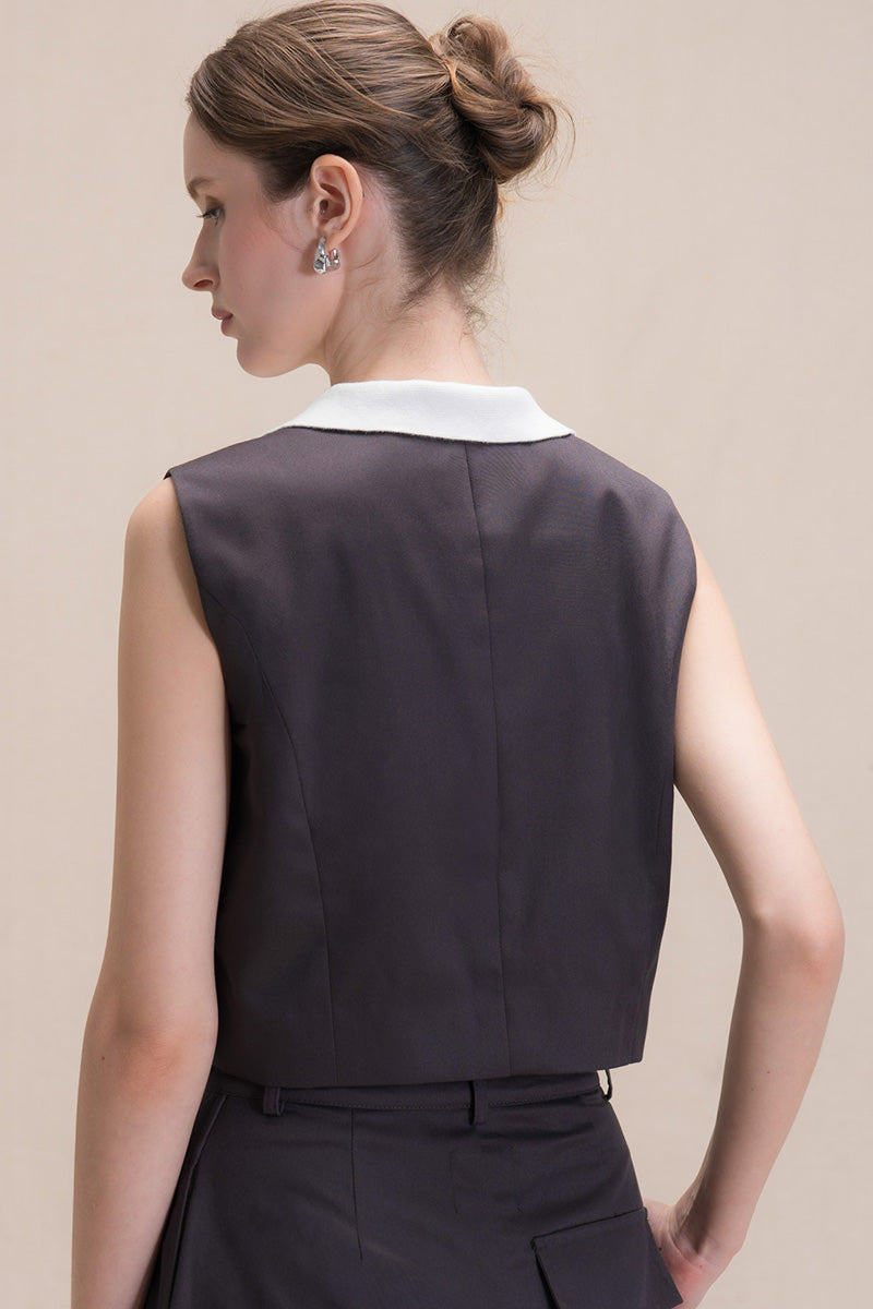 Asymmetric Buttoned Vest In Graphite