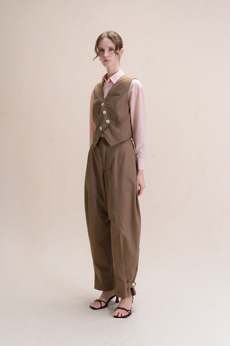 Asymmetric Buttoned Vest In Toffee Brown