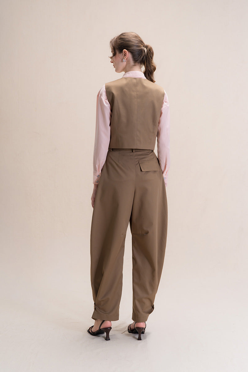 Asymmetric Buttoned Vest In Toffee Brown