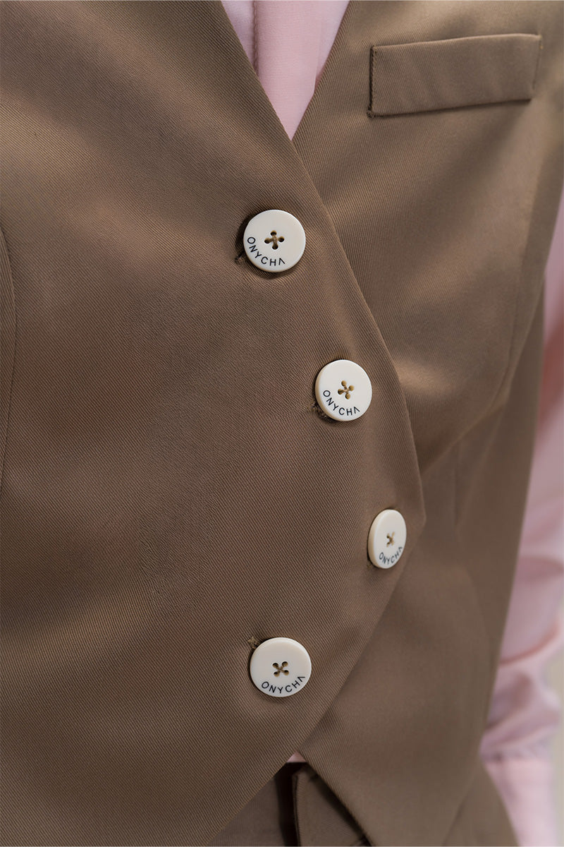 Asymmetric Buttoned Vest In Toffee Brown