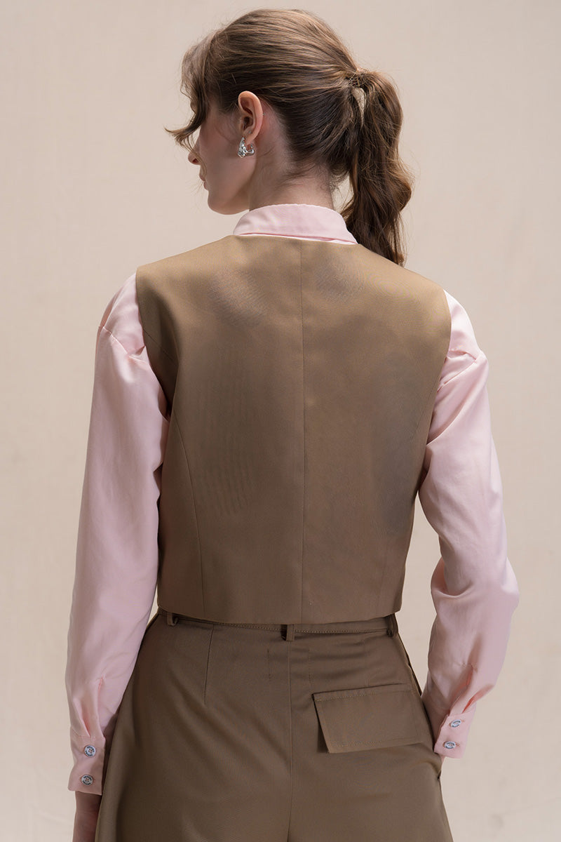 Asymmetric Buttoned Vest In Toffee Brown