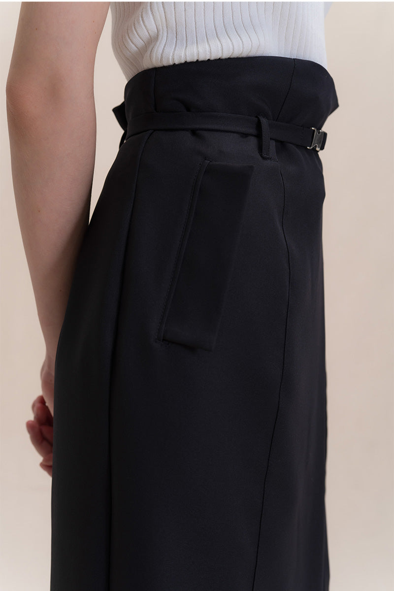 Asymmetric Wrap Midi Skirt In Black