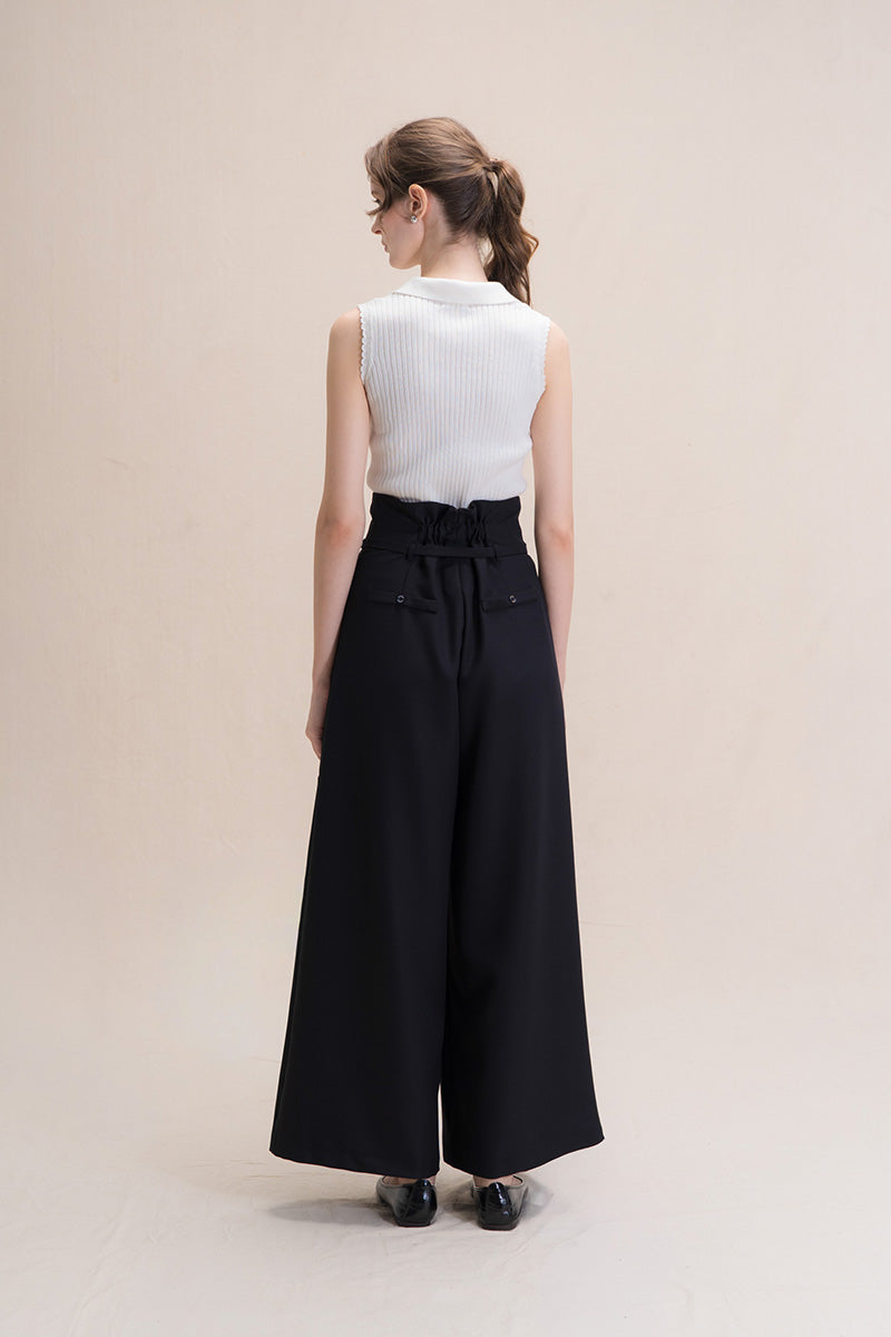 Asymmetric Wrap Wide Leg Pants In Black
